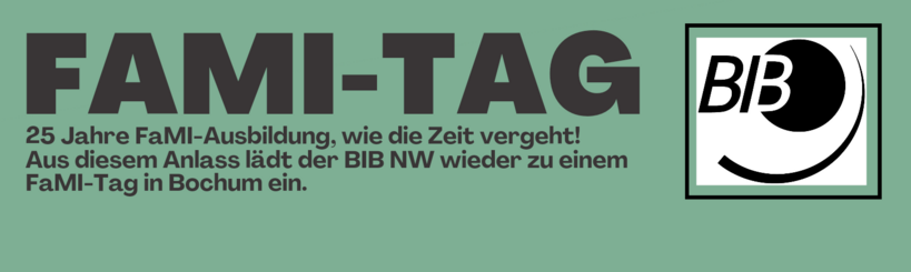 Plakat des FaMi-Tags NRW 2023 am 25.November 2023 in der Stadtbücherei Bochum